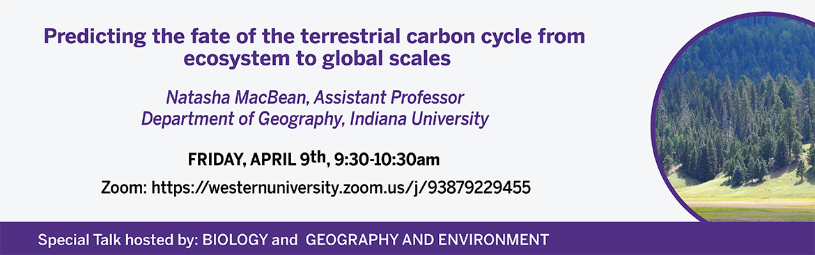Natasha MacBean Talk, Friday, April 9, 9:30-10:30am, Predicting the fate of the terrestrial carbon cycle from ecosystem to global scale